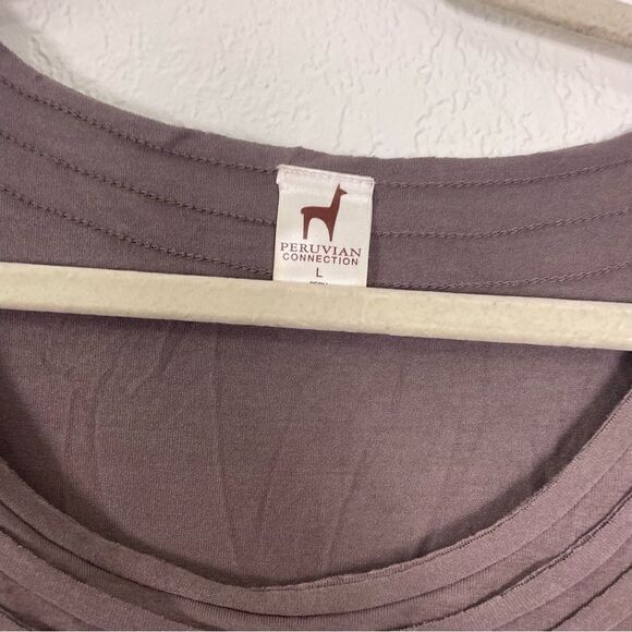 Peruvian Connection Light Purple Scoop Neck Short Sleeve Top - Picture 3 of 4